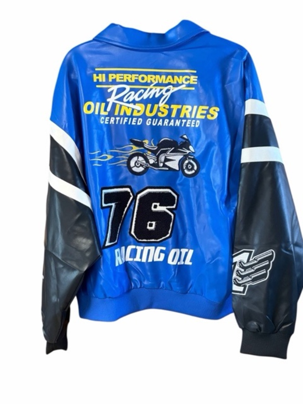 Fashion Nova Take The Lead Faux Leather Racing Bomber Jacket NWT - Picture 3 of 8